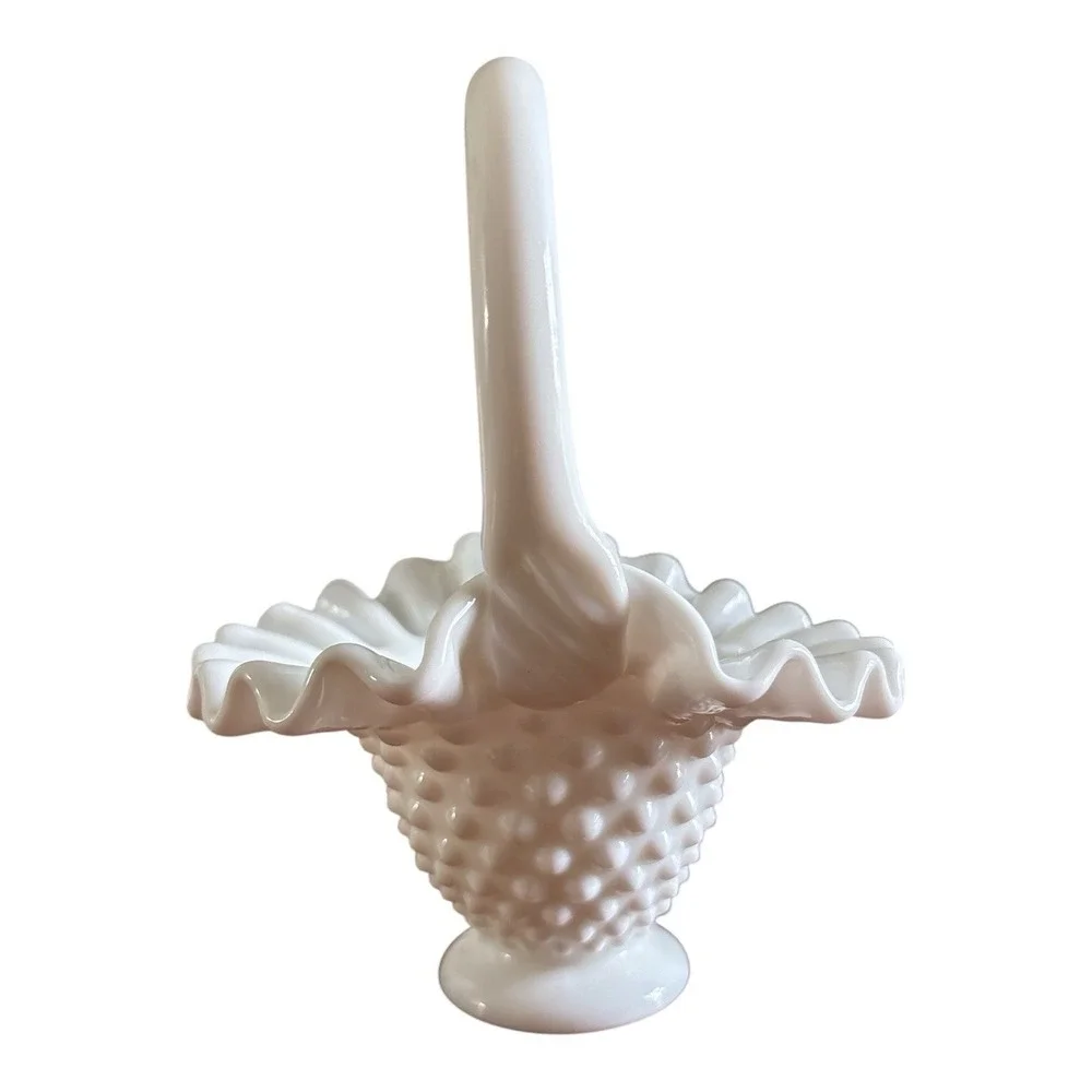 Fenton Hobnail Milkglass mini basket set